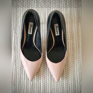 Dune London Anisa Black & Pale Pink Leather Heels, size 9 (40).